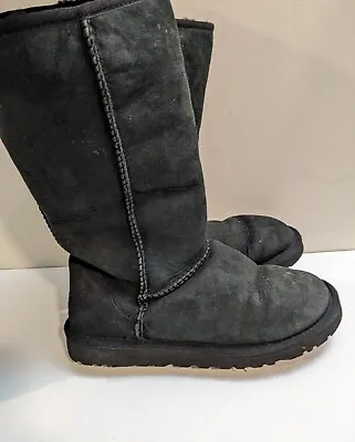 UGG Australia Classic Tall 5815 Black  Suede Sheepskin Boots Uggs Women’s Size 6 • $22.99