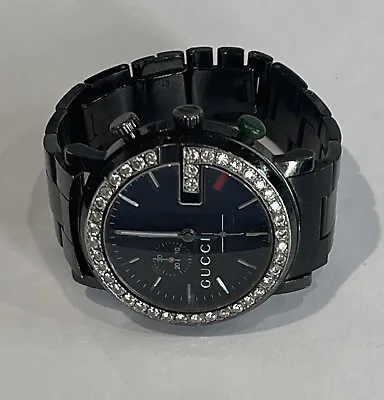 Gucci Mens 101M Chrono PVD Diamond Watch Black Stainless Steel • $1224.99
