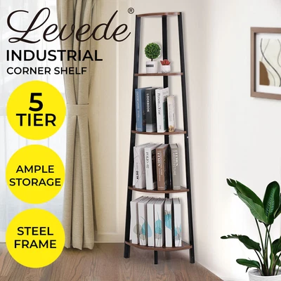 $69.99 • Buy Levede 5 Tier Corner Shelf Industrial Ladder Shelf Wooden Storage Display Rack