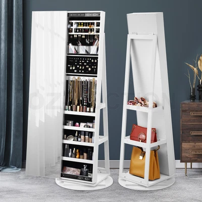 $209.95 • Buy 360 Degree Rotating Mirror Jewellery Cabinet Storage Makeup Organiser Wooden