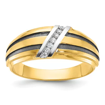 14K Yellow Gold Black White Mens 1/20 Carat Diamond Wedding Band Ring • $727