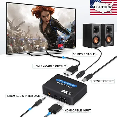 4K HDMI To HDMI Extractor Converter Optical Toslink SPDIF + 3.5mm Audio RCA USA • $14.84