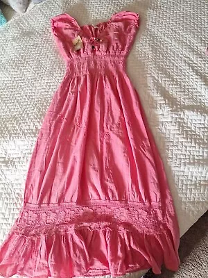 Luz Women's Pink Short Sleeve Mexican Embroidered Dress Size Medium 100% Cotton • $28.88