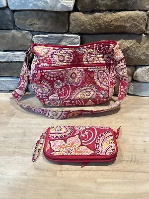 Vera Bradley Raspberry Fizz Small Shoulder Bag Handbag Purse And Wallet Paisley • $18.79