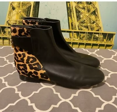 Michael Kors Black Leather Leopard Ankle Boots Size 7.5 • $24.99