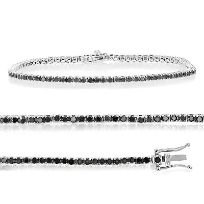 2 Ct Black Diamond Tennis Bracelet In .925 Sterling Silver With Rhodium 7.5 Inch • $249.99