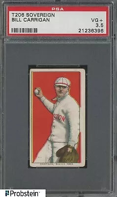 T206 Bill Carrigan Boston Sovereign 350 Subjects RARE BACK PSA 3.5 VG+ • $28