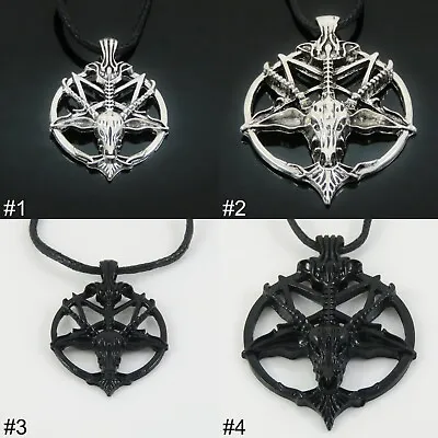 Demon Inverted Pentagram Pendant On Cord Necklace Goth Punk Rocker Mens Ladies • £4.29