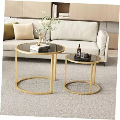 Nesting Coffee Table Set Of 2 Modern Tempered Glass Side Table Metal Gold • $157.33