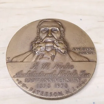 1958 J.W. Fiske Architectural Metals 100th Anniversary Bronze 2.5  Medallion • $99.99