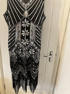 Ladies Dress 1920 S Flapper 18 Fringe Cocktail Party Evening Beads Preowned GC • £25.99