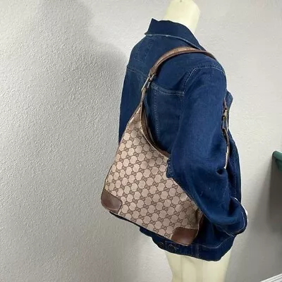 Vintage Gucci Monogram GG Shoulder Bag Brown Hobo • $249