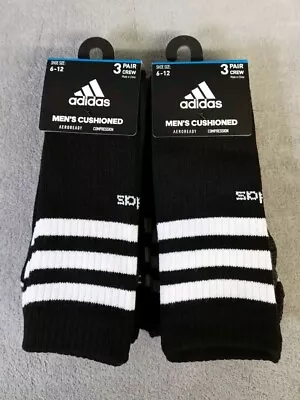 ADIDAS Socks Crew Athletic Cushioned 3 Pairs Black Size 6-12 New Lot Of 2 • $36.65