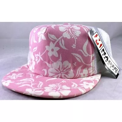 Pink / White Floral Hawaiian 5 Panel Trucker Hat • $6.40