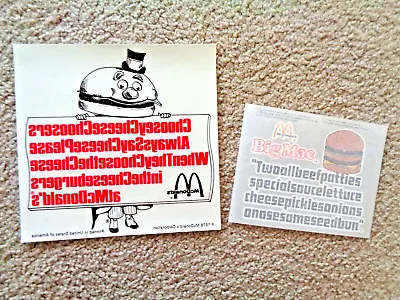 Vintage McDonald's 1970's Big Mac & Mayor McCheese Transfers • $6.95