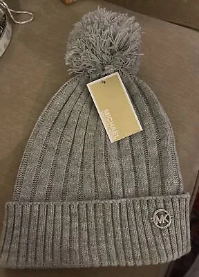 MICHAEL KORS WINTER HAT GREY BEANIE WITH POM POM ONE SIZE NEW W/ Tags. • $18.99