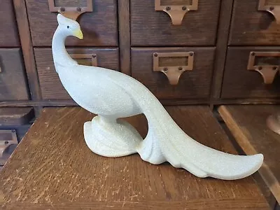$21 • Buy Vtg Peacock Statue Ceramic Mid Century Deco Speckled Pea Hen