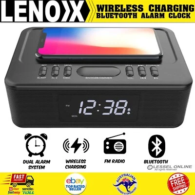 $96.41 • Buy Lenoxx Dual Alarm Clock Bluetooth Speaker Wireless Phone Charger LED FM Radio
