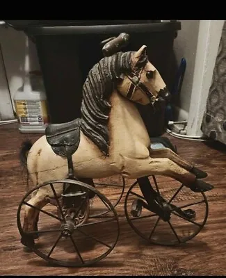 Antique Wooden & Wrought Iron Hand Carved Horse Tricycle  • $100