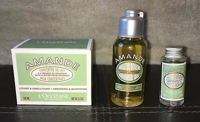 NEW L'Occitane Amande Set Milk Concentrate 3.5oz Shower Oil 2.5oz Skin Oil .50oz • $55.24