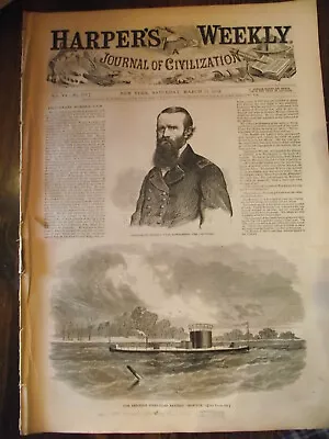 Vintage CIVIL WAR Harper's Weekly Magazine 3/22/1862 Monitor Vs. Merrimac • $90