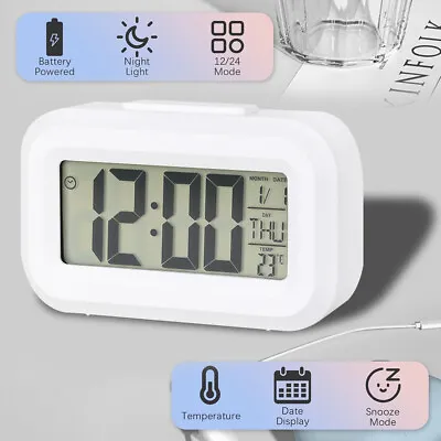 Digital Alarm Clock Time Night Light Date Temperature Display Bedside LED Snooze • £7.12