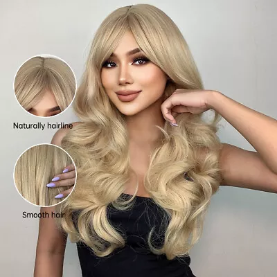 Synthetic Wigs Bleach Blonde Women Long Wavy Rose Net Cap Heat Resistant Hair • $17.99