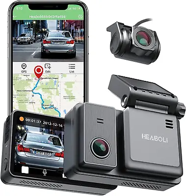 Heaboli 4K Dual Dash Cam Front And Rear Wi-Fi GPS Dash Camera For Cars With 3 • $296.95