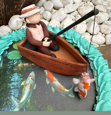 Fish Man Fishing Edible Gum Paste Cake Topper • £22