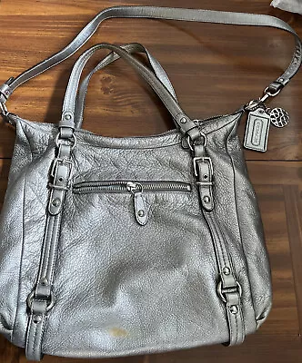 Coach Alexandra Metallic Silver Leather Tote Shoulder Bag Purse 15273 RARE 2 Way • $59