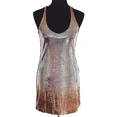 Velvet Multicolor Sequined Racetrack Mini Tunic Dress Stretch Sleeveless Sz M • $40