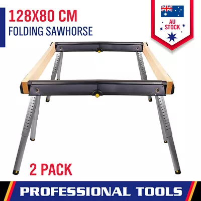 2-Piece Portable Sawhorse Steel Saw Horse Jobsite Table Folding Adjustable 204Kg • $145.99