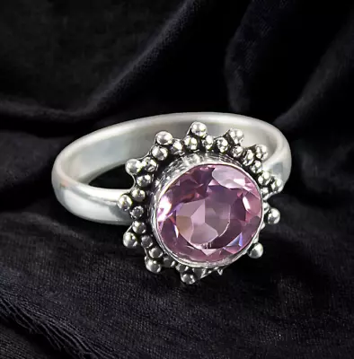 Lab Created Morganite Gemstone 925 Silver Ring Handmade Jewelry Ring • $11.03