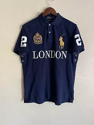 Polo Ralph Lauren Navy Short Sleeve Slim Fit London Big Pony Polo Shirt Sz M • $69.95