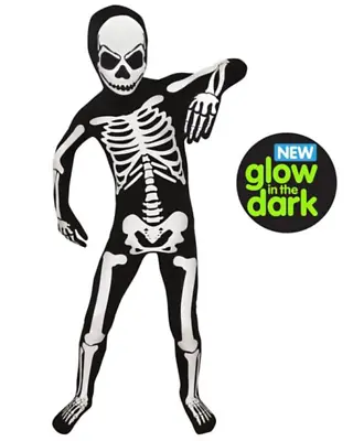 Glow In The Dark Skeleton Morphsuit Costume Bones Bodysuit Cosplay Kids X-Large  • $18.99