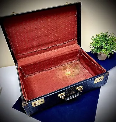 Vintage Black Top Grain Cowhide Hard Sided Suitcase Luggage • $25