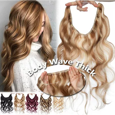 $214.10 • Buy Wavy-Thick Russian Real Remy Wire In Human Hair Extensions Hidden Headband BLOND