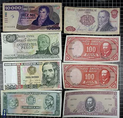 Chile Peru Argentina South America Bank Note Lot World Currency Peso Escudo  • $23.99