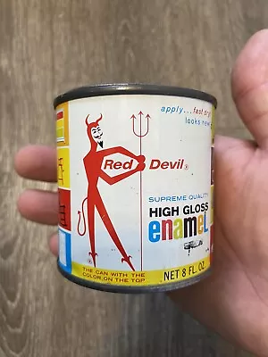 Vintage Red Devil Yellow High Glass Enamel Mini Paint Can Tin Spray Mid Century • $46.74