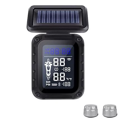 Motorcycle Wireless Solar Tire Pressure Monitoring System LCD Display Alarm TPMS • $69