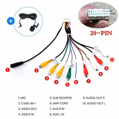 20-PIN Car Auto Stereo Radio RCA Output Wire Aux-in Adapter Cable +MIC Universal • $9.49