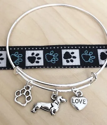 Cutest Dachshund Dog ~ Love ~ Paw Charm Bangle Bracelet • $3.99