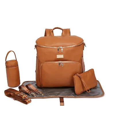 ELF HAYDEN Nappy Bag Backpack Diaper Faux Leather Brown Baby Mummy 6pcs USB • $149.99