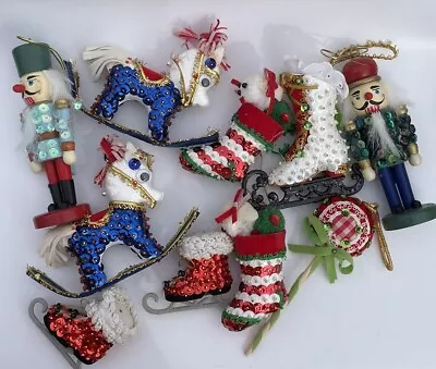 10 Vintage Sequin Pushpin Christmas Ornaments Nutcracker Ice Skates Lollipop • $24.99