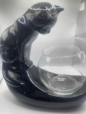 Vintage Royal Haeger Black Cat Pottery Sculpture With Fish Bowl (non Orig) 1996 • $45
