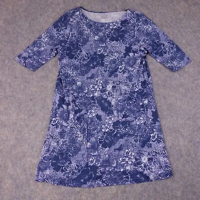 Pure J Jill Dress Womens Large Blue Floral Wrap Style Cotton Blend • $28.49