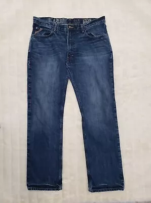 Ariat Jeans Mens 36x34 Blue Denim M4 Low Rise Boot Cut Work Cotton Style 1008402 • $29.99