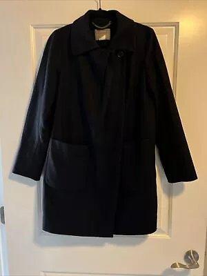 J Crew Wool Cashmere Nello Gori Coat Black Women's Size 4 Pea Trench • $29.99