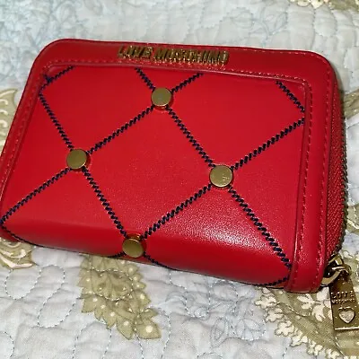 Love Moschino Leather Red Zip Around Logo Wallet Authentic With Coin Zip Inside • $29.95