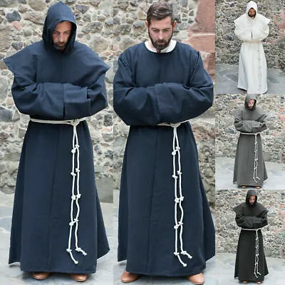 Renaissance Men Medieval Priest Monk Robe+Hooded Shawl Halloween Cosplay Costume • $34.77